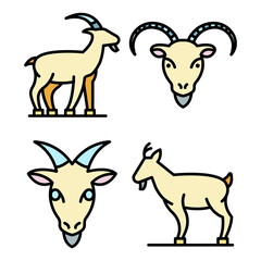 Goat icons set. Outline set of goat vector icons thin line color flat on white