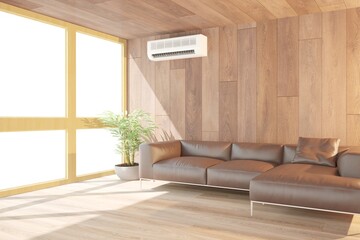 modern wooden wall interior design. 3D illustration