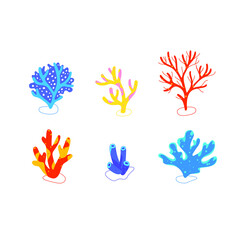 Different types of coral.  Design elements collection.Flat line vector illustration.