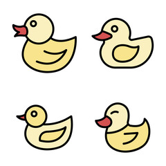 Duck icons set. Outline set of duck vector icons thin line color flat on white