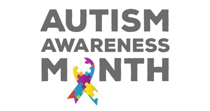 Digitally generated video of with puzzle elements forming Autism Awareness Month text against white 