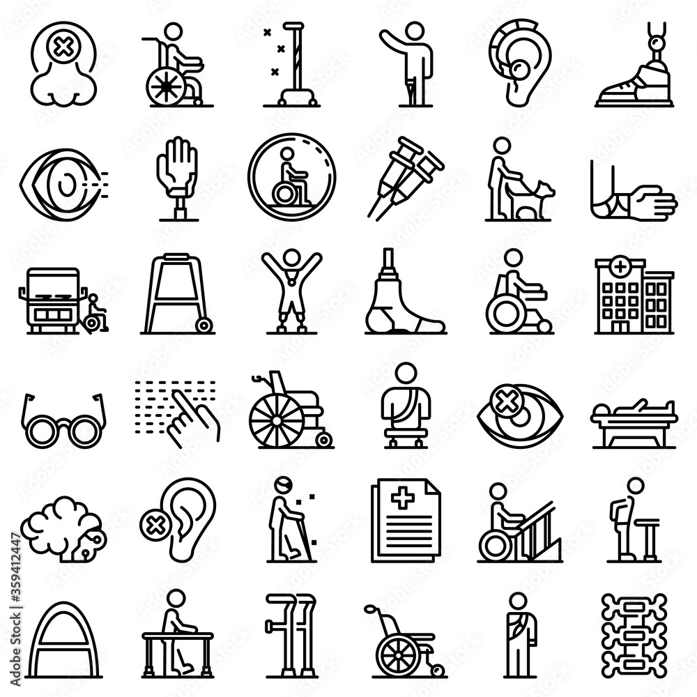 Poster handicapped icons set. outline set of handicapped vector icons for web design isolated on white back