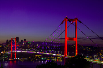 Fototapeta na wymiar Istanbul Bosphorus Bridge at night. 15th July Martyrs Bridge (15 Temmuz Sehitler Koprusu). Istanbul, Turkey.