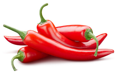 Hot chili peppers. Peppers chili full macro shoot food ingredient on white isolated. Clipping path hot chili peppers