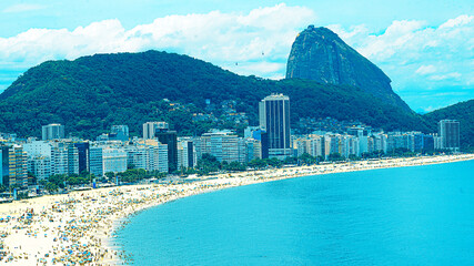 Aerial view of Rio de Janeiro with Corcovado Mountain and Copacabana beach.