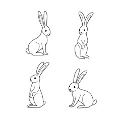 Cartoon hare sketch line icon. Сute animals set of icons.