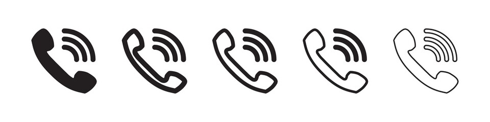 Call icons in five different versions in a flat design