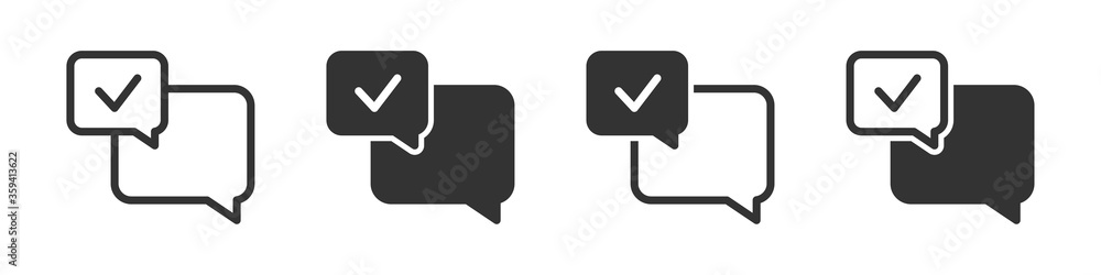 Poster speech bubble with tick icons in four different versions in a flat design