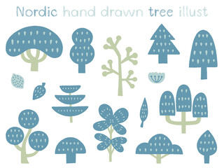 北欧風の手描きの木のイラスト素材