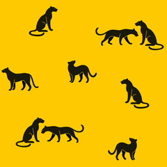 Cartoon panther - seamless trendy pattern with animal in various poses. Flat design vector print for prints, clothing, packaging and postcards. 