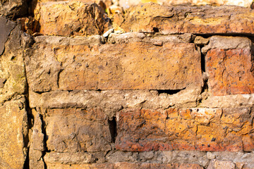 Old red brick wall. Brick texture close up