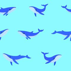 Obraz premium Simple seamless trendy animal pattern with whale. Cartoon vector illustration.