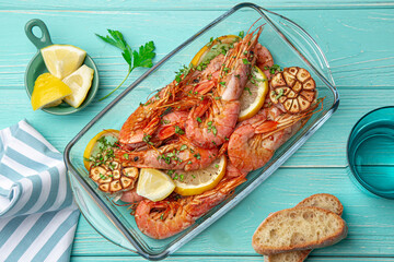 roasted langoustines prawnes with garlic and lemon
