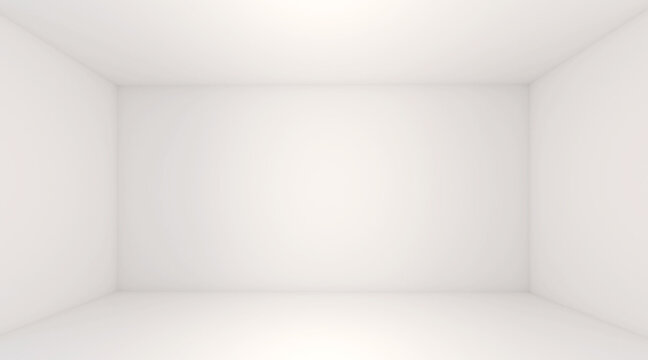 White room space background. Front view of white interior, empty room with soft light illumination. 3d rendering.