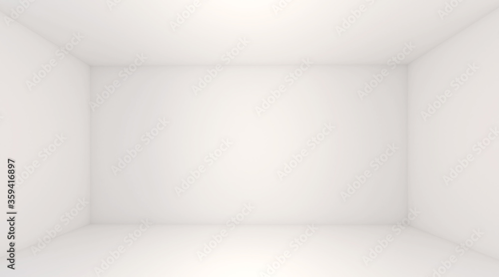 Poster white room space background. front view of white interior, empty room with soft light illumination. 