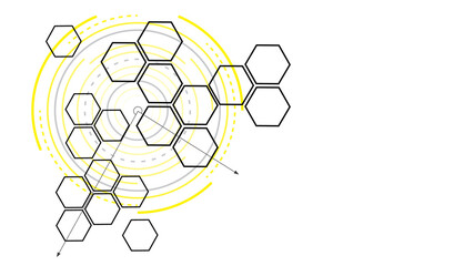 Fototapeta premium Abstract molecular structure, line art style, science concept, space for text, flat design, vector illustration.