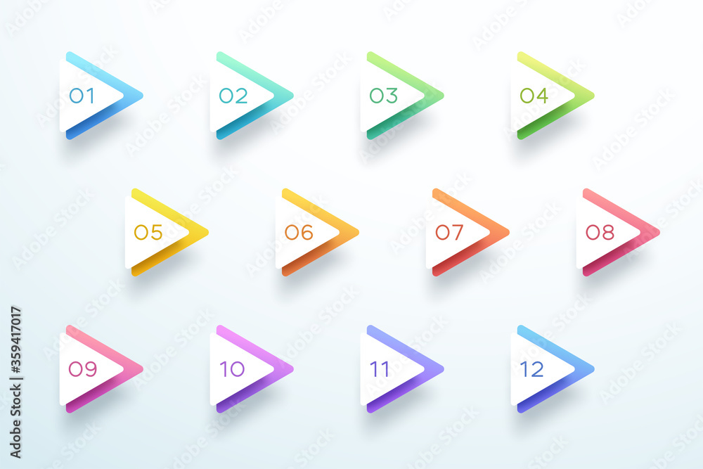 Poster number bullet point colorful arrow set 1 to 12