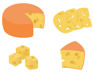 Set of cheese isolated on white background. Milk product in cartoon style.