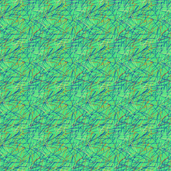 Pattern of multicolored lines on a cyan background.
