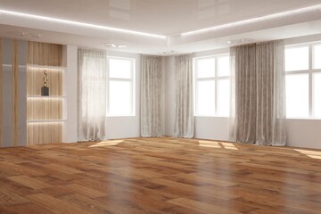 modern empty room with curtains interior design. 3D illustration