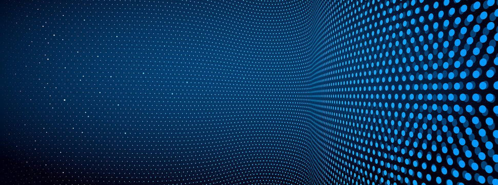 3D abstract dark blue background with dots pattern vector design, technology theme, dimensional dotted flow in perspective, big data, nanotechnology. © Sylverarts