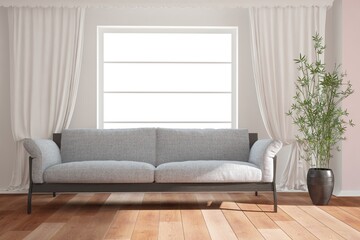 modern room with sofa and plants interior design. 3D illustration