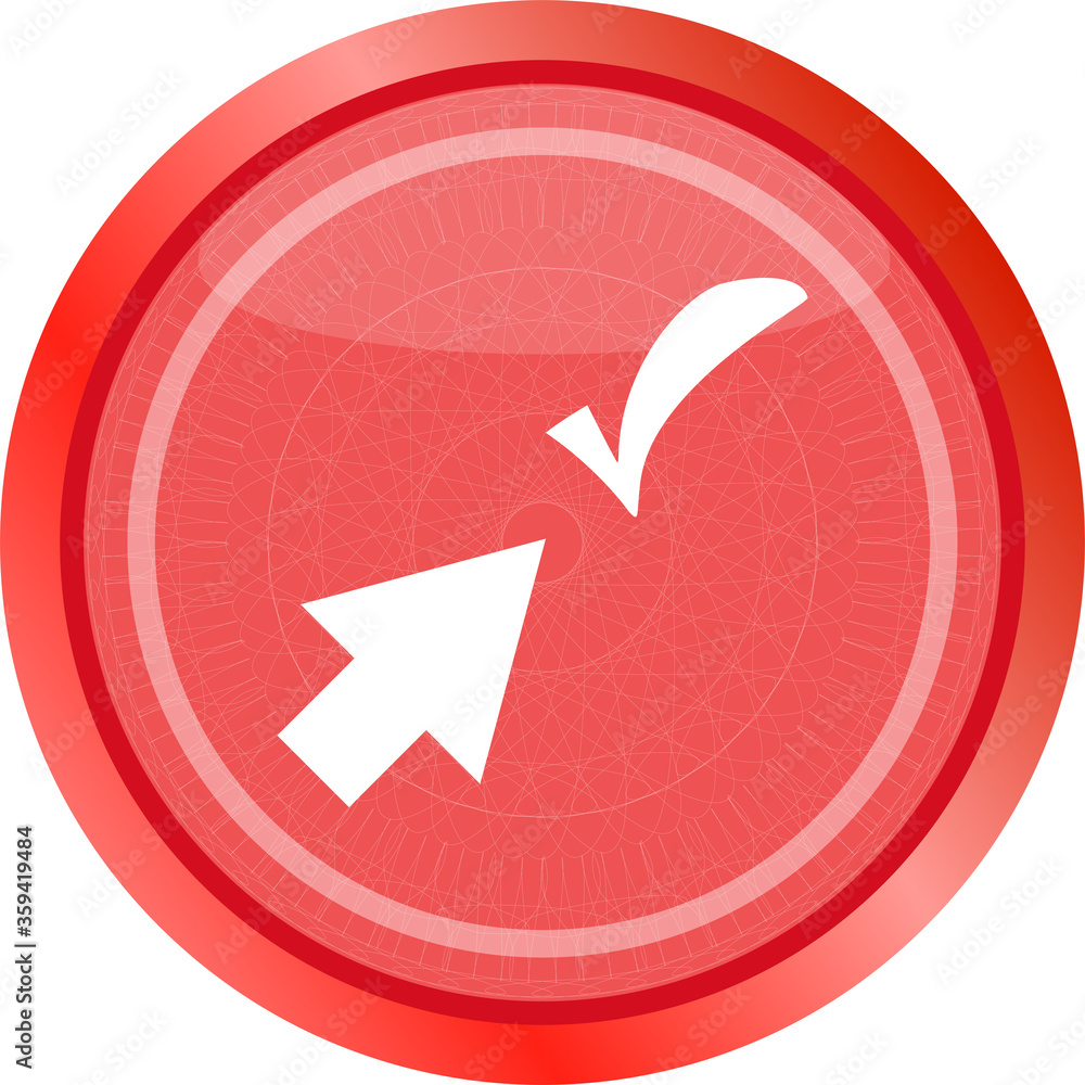 Poster computer button with arrow and check mark, web icon isolated on white