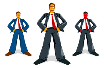 Big boss director stands confident serious and angry vector illustration, bad boss despot and tyrant concept, manager in control of work process.