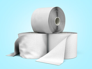 toilet paper rolls 3d render on a blue gradient background