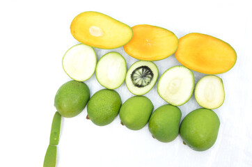 the indian flag from ripe green ,white, and orenge colour mango for memorial day or veteran