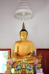 Beautiful golden buddha sculpture in temple, Thailand.