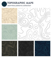 Topographic maps. Awesome isoline patterns, seamless design. Stylish tileable background. Vector illustration.