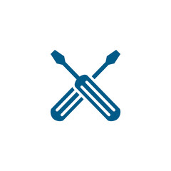 Screwdriver Crossed Blue Icon On White Background. Blue Flat Style Vector Illustration