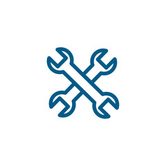 Wrench Crossed Line Blue Icon On White Background. Blue Flat Style Vector Illustration