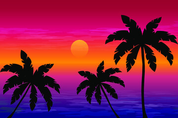 Fototapeta na wymiar Tropical palm trees at sunset
