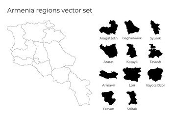 Armenia map with shapes of regions. Blank vector map of the Country with regions. Borders of the country for your infographic. Vector illustration.
