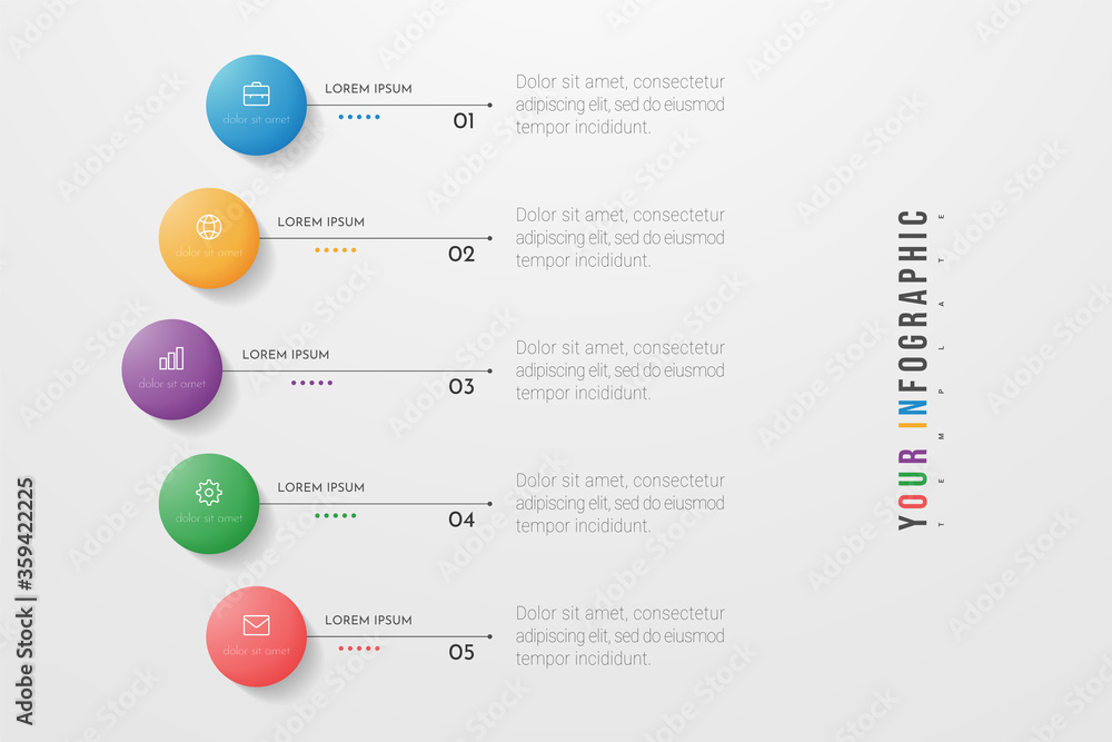 Poster circle infographic. concept design with 5 options, steps or processes. can be used for workflow layo