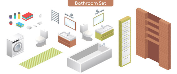 Vector illustration of bathroom modern interior furniture set