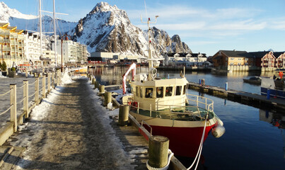 Norway. The harbor of the Lofoten in wintertime.