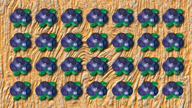 Background. Animation plate with blueberries on a wooden table.