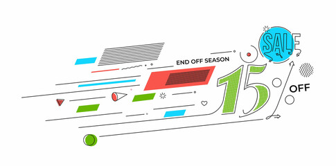 15% OFF Sale Discount Banner. Discount offer price tag. Vector Modern Sticker Illustration.