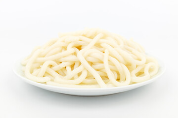 Udon noodles on white background