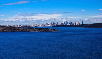 Panoramic view of Sydney Harbour in NSW Australia on a cold winters day Partly cloudy skies 