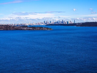 Panoramic view of Sydney Harbour in NSW Australia on a cold winters day Partly cloudy skies 