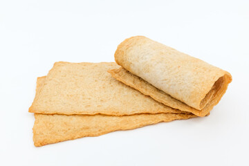 Thin fish cake on white background