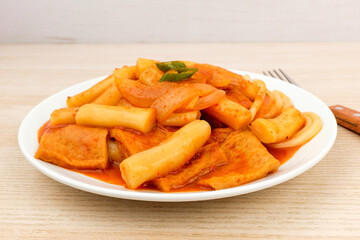 Red Tteokbokki on white background