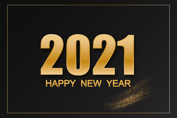 Vector golden text lettering 2021 with glitter on black background for New Year.