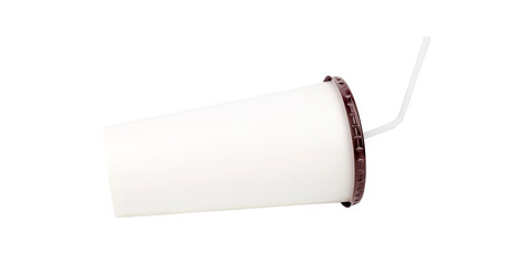 Paper cups with straws and with horizontal brown lids ready on a white background With Clipping Path.