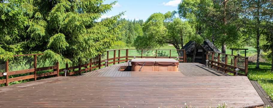 A Wood Terrace And An Outdoor Heated Tub. A Place To Stay In Finland