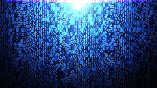 Random Binary Code Falling Down Abstract Background in Blue Color Theme with Gradient Light